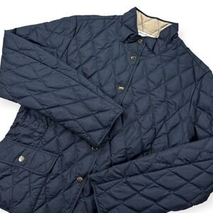 Eddie Bauer Goose Down Jacket Women's Large Black Quilted Lined Mock Neck Y2K